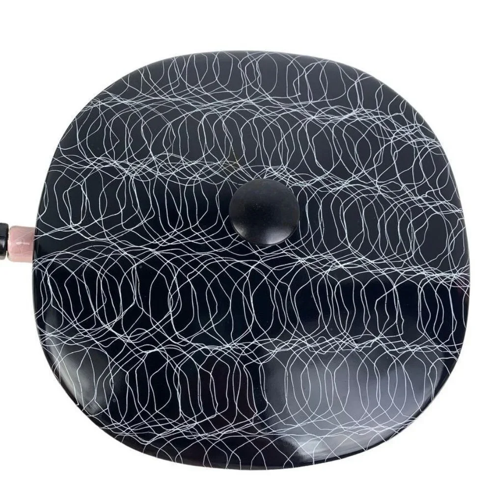 Vintage Serendipity Enamelware Pink Black Spaghetti Fry Pans Lot of 2 Midcentury